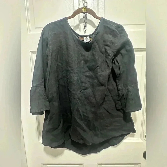 Crown Linen Bella Bell Sleeve Top - Charcoal Gray NWOT M - Picture 2 of 4
